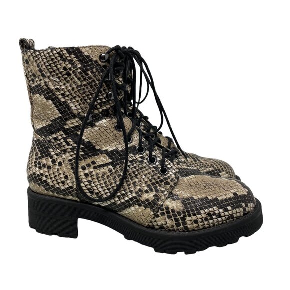 MIA Miki Snake Print Combat Boots Womens 6 Lace Up Faux Leather Lug Sole Grunge - Picture 2 of 12